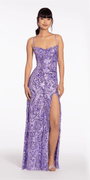 Sequin Mesh Lace Up Column Dress with Side Slit - Camille La Vie