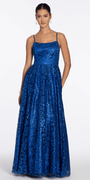 Strappy Back Glitter Mesh Ballgown with Pockets - Camille La Vie