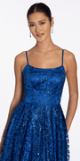 Strappy Back Glitter Mesh Ballgown with Pockets - Camille La Vie