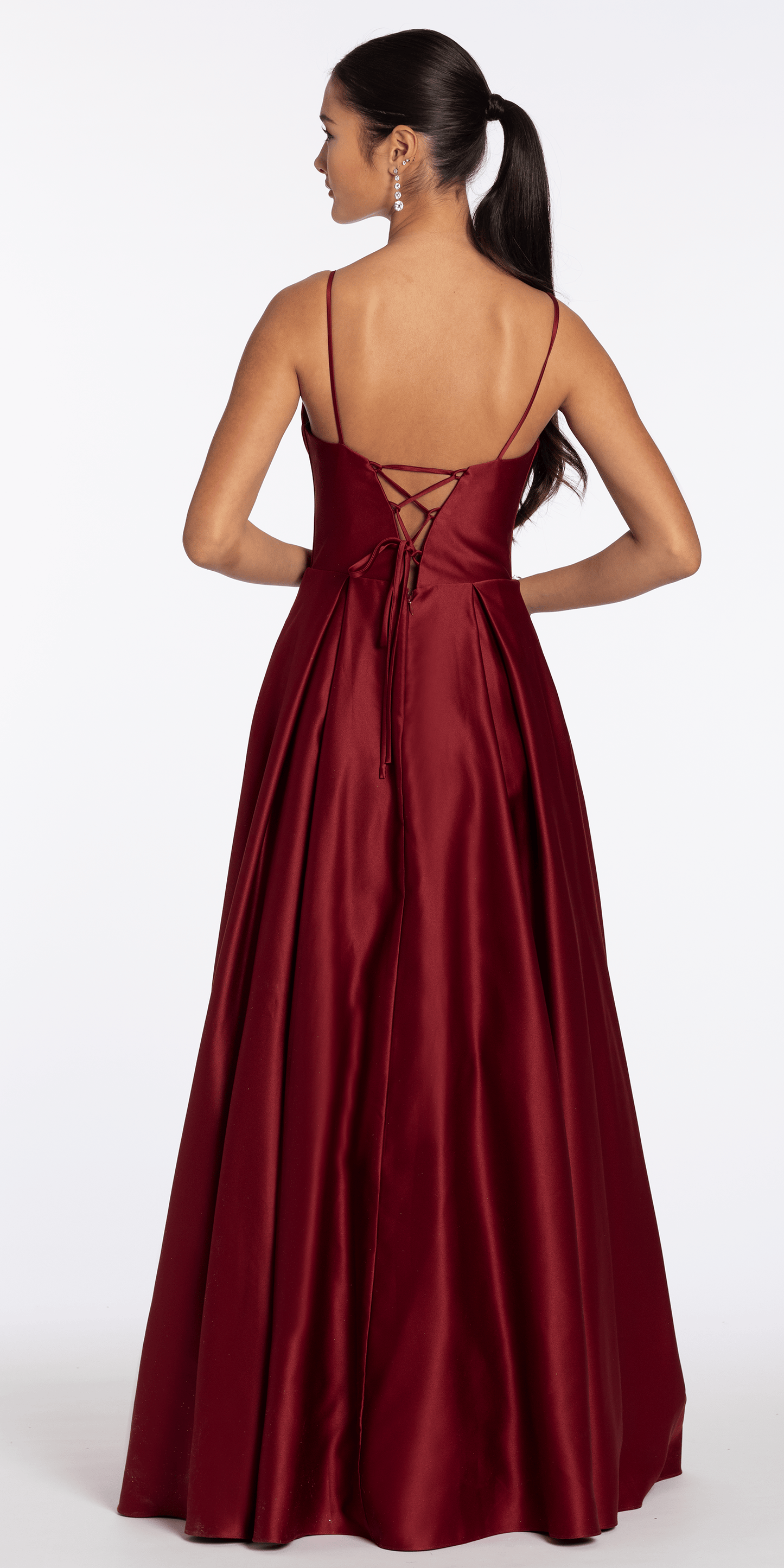 Satin Embroidered Sweetheart Corset Ballgown with Pockets - Camille La Vie