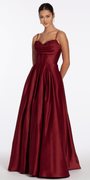 Satin Embroidered Sweetheart Corset Ballgown with Pockets - Camille La Vie