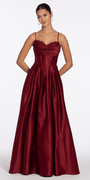 Satin Embroidered Sweetheart Corset Ballgown with Pockets - Camille La Vie