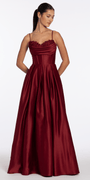 Satin Embroidered Sweetheart Corset Ballgown with Pockets - Camille La Vie