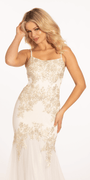 Mesh Embellished Lace Up Back Mermaid Dress - Camille La Vie