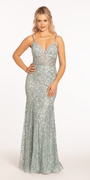 Sweetheart Corset Glitter Mesh Lace Up Back Column Dress - Camille La Vie