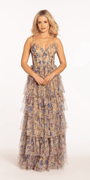 Mesh Floral Print Tiered Corset Ballgown - Camille La Vie