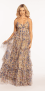 Mesh Floral Print Tiered Corset Ballgown - Camille La Vie