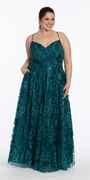 Strappy Back V Neck Glitter Mesh Ballgown with Pockets - Camille La Vie