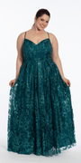 Strappy Back V Neck Glitter Mesh Ballgown with Pockets - Camille La Vie
