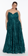 Strappy Back V Neck Glitter Mesh Ballgown with Pockets - Camille La Vie