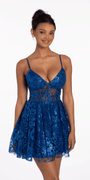 Glitter Mesh Sweetheart Corset Lace Up Back Skater Dress - Camille La Vie