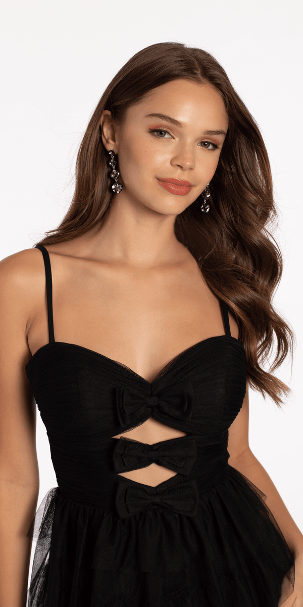 Peek a Boo Bows Mesh Tiered Fit and Flare Dress - Camille La Vie