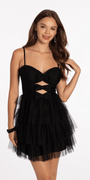 Peek a Boo Bows Mesh Tiered Fit and Flare Dress - Camille La Vie