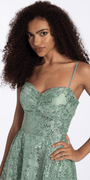 Camille La Vie Sequin Glitter Mesh Pinched Sweetheart Fit and Flare Dress junior / 0 / sage