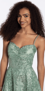 Camille La Vie Sequin Glitter Mesh Pinched Sweetheart Fit and Flare Dress