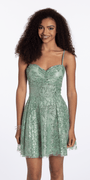 Camille La Vie Sequin Glitter Mesh Pinched Sweetheart Fit and Flare Dress