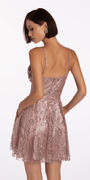 Sheer Drape Sweetheart Glitter Mesh Corset Pleated Skater Dress - Camille La Vie