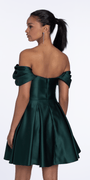 hunter-green-Size/4/missy/Camille La Vie/Satin Off the Shoulder Fit and Flare Dress with Princess Pleats/back alt