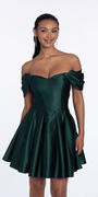 hunter-green-Size/4/missy/Camille La Vie/Satin Off the Shoulder Fit and Flare Dress with Princess Pleats/front alt