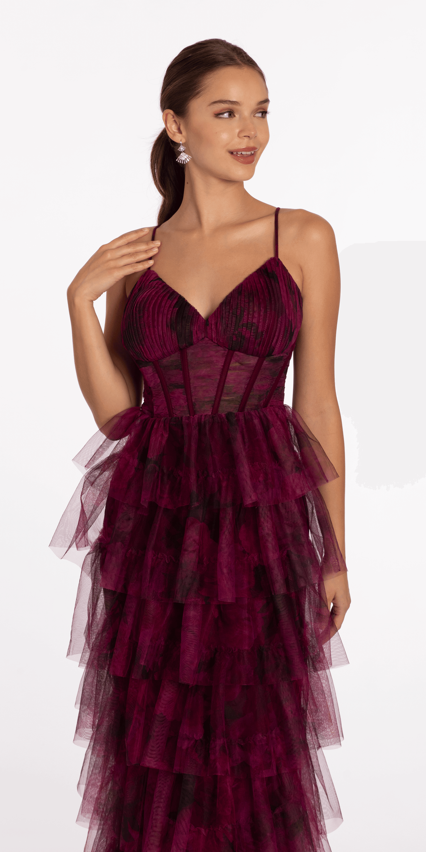 Print Mesh Sweetheart Corset Tiered Dress - Camille La Vie