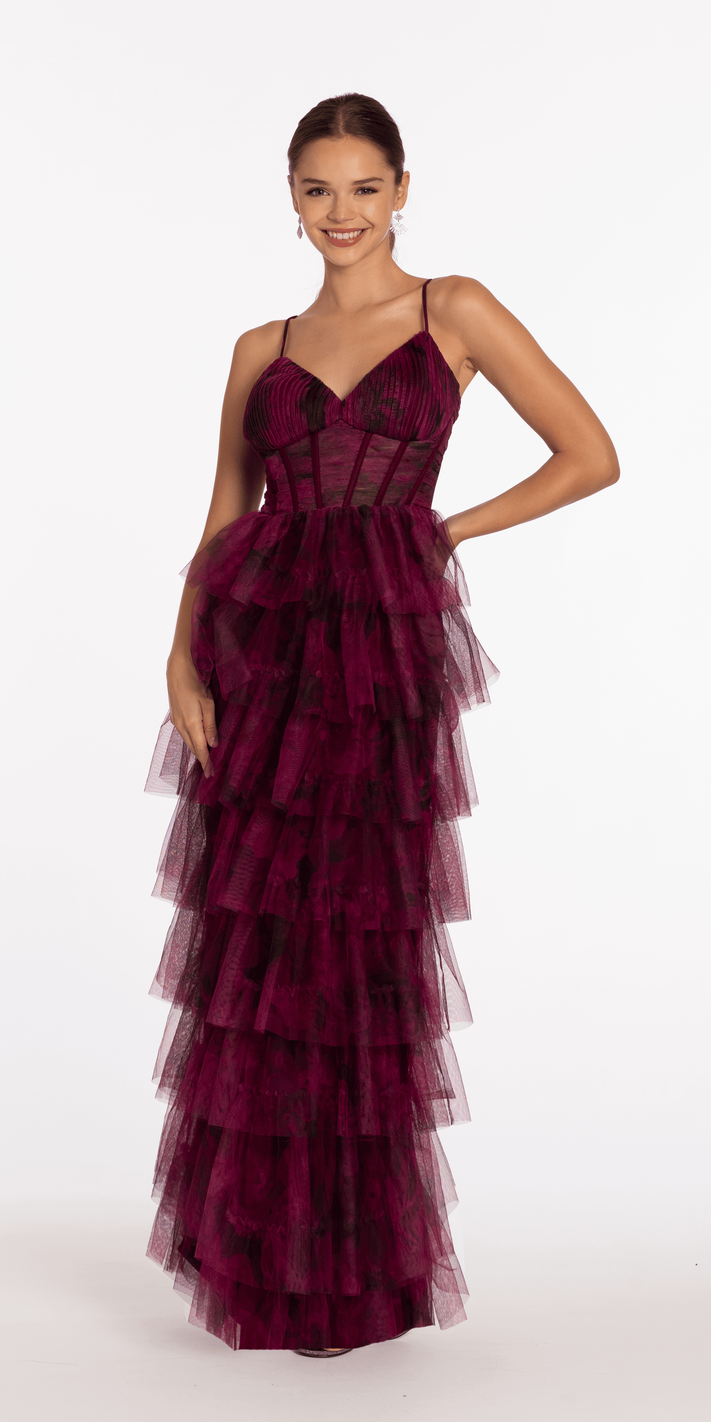 Print Mesh Sweetheart Corset Tiered Dress - Camille La Vie