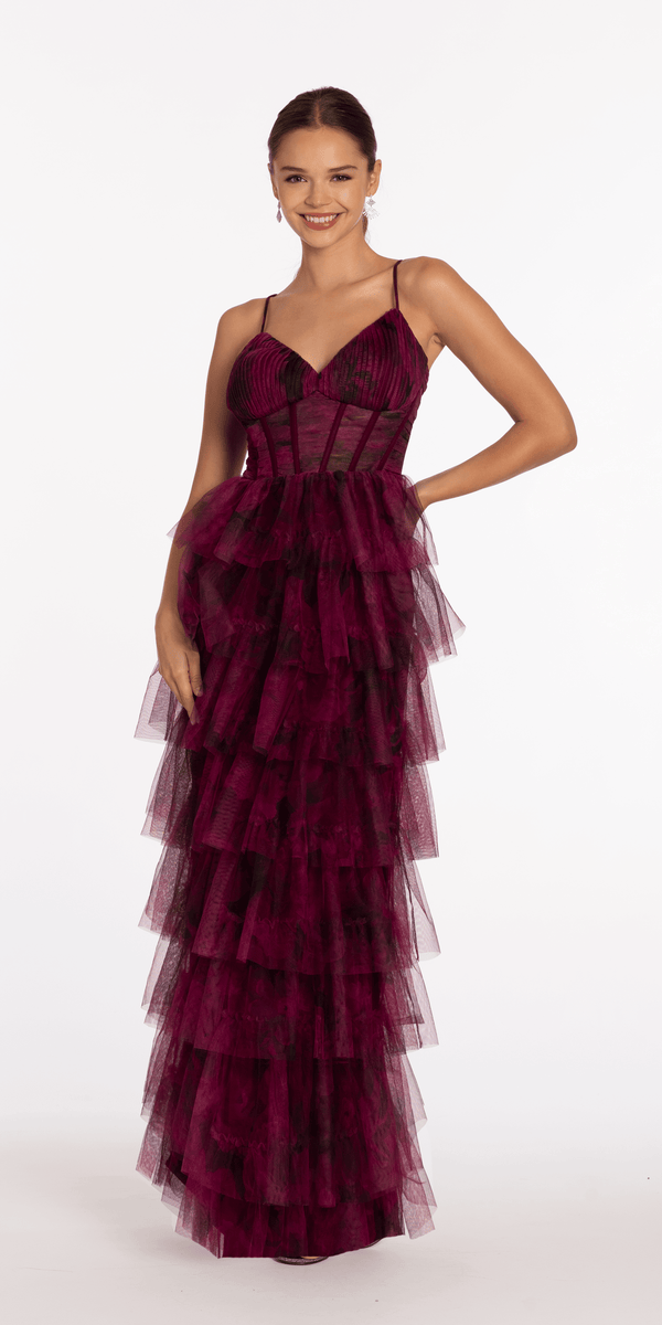 Print Mesh Sweetheart Corset Tiered Dress - Camille La Vie