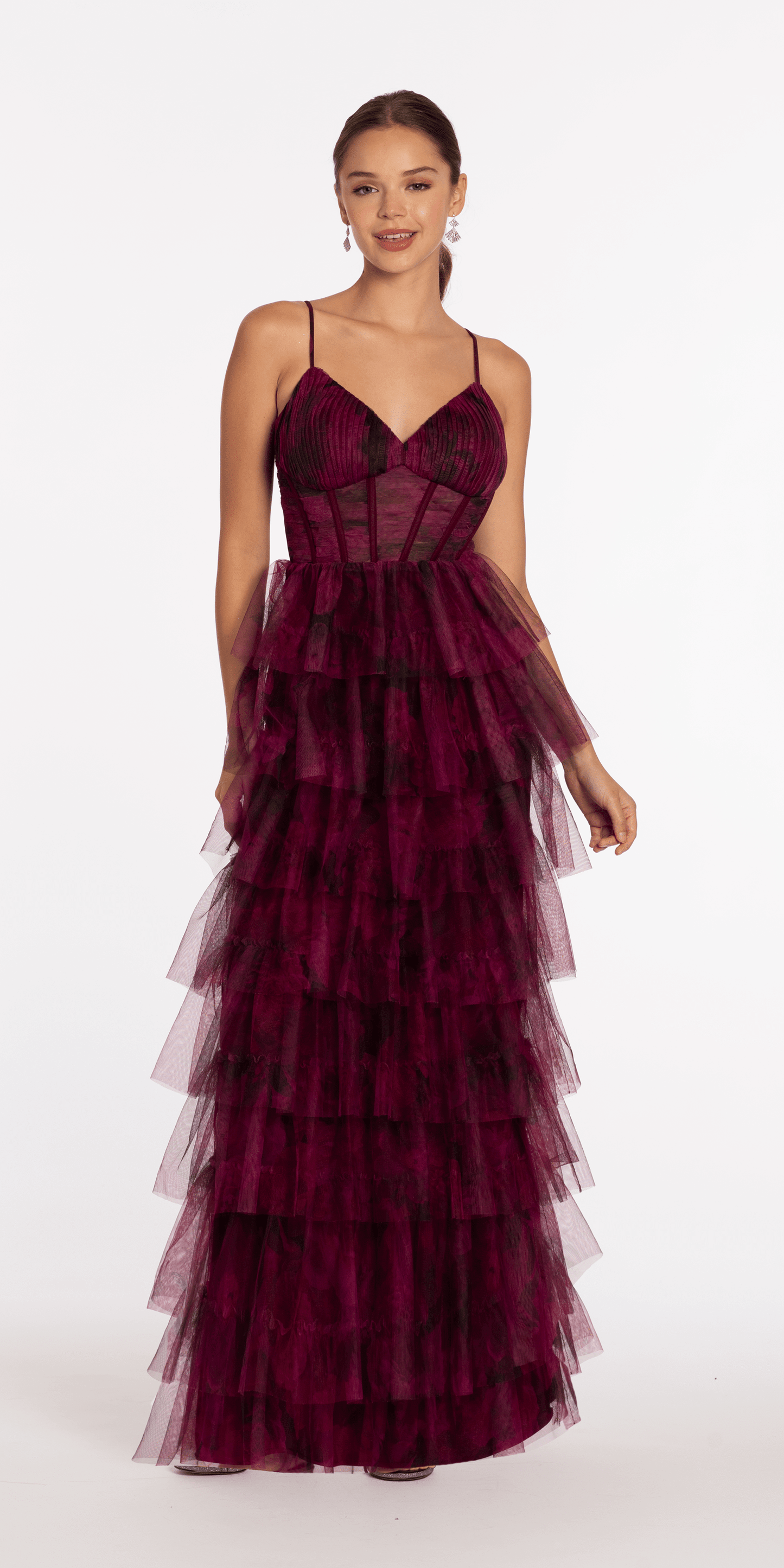 Print Mesh Sweetheart Corset Tiered Dress - Camille La Vie