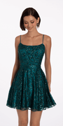 Square Neck Glitter Mesh Corset Skater Dress - Camille La Vie