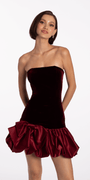 Strapless Velvet Bodycon Dress with Satin Bubble Hem - Camille La Vie