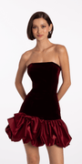 Strapless Velvet Bodycon Dress with Satin Bubble Hem - Camille La Vie