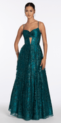 Glitter Mesh Sweetheart Corset Ballgown with Pockets - Camille La Vie