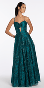 Glitter Mesh Sweetheart Corset Ballgown with Pockets - Camille La Vie