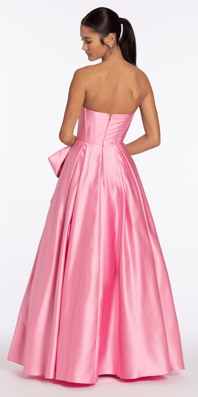 Strapless Satin Corset Ballgown with Side Bow - Camille La Vie
