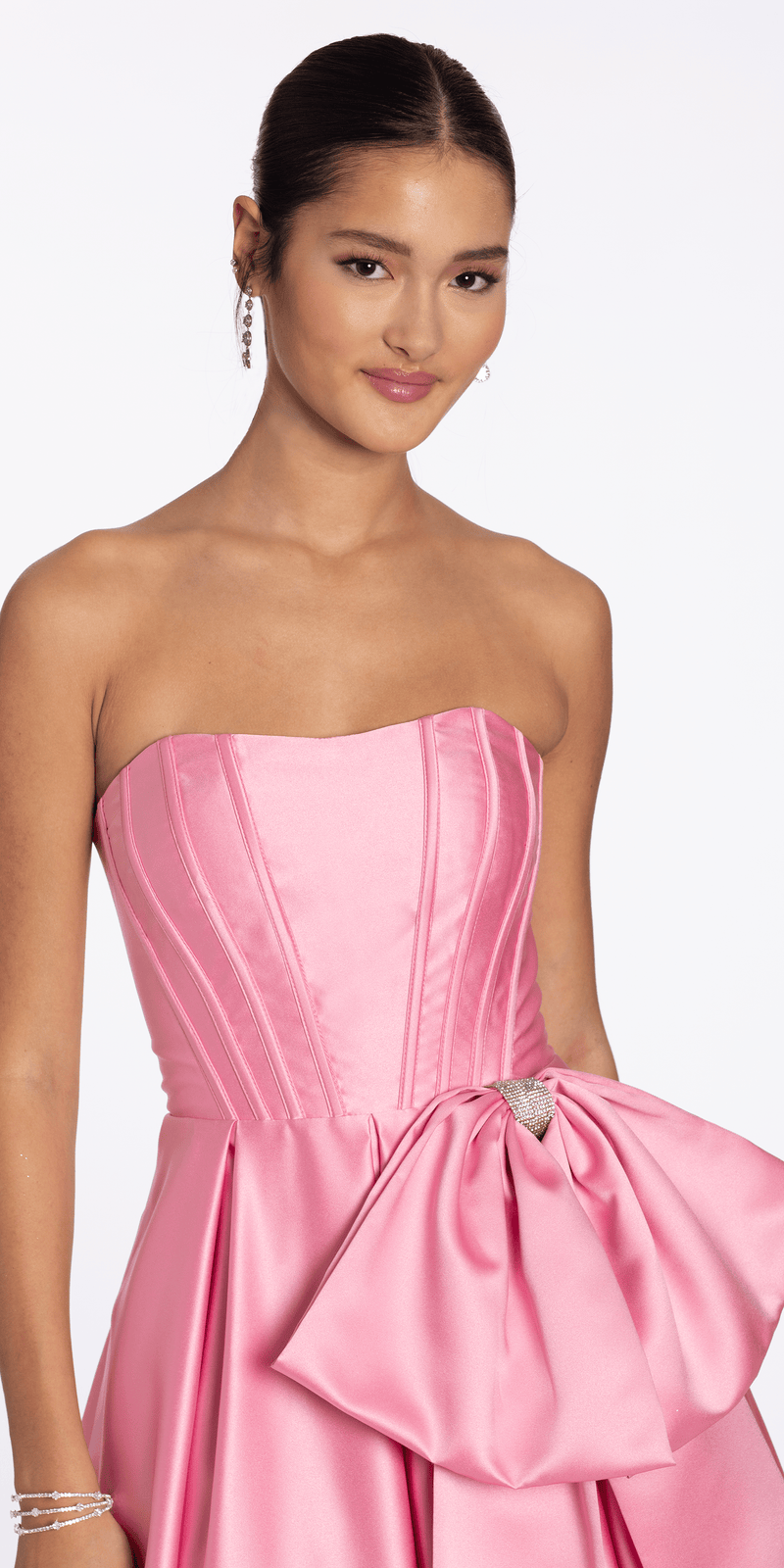 Strapless Satin Corset Ballgown with Side Bow - Camille La Vie