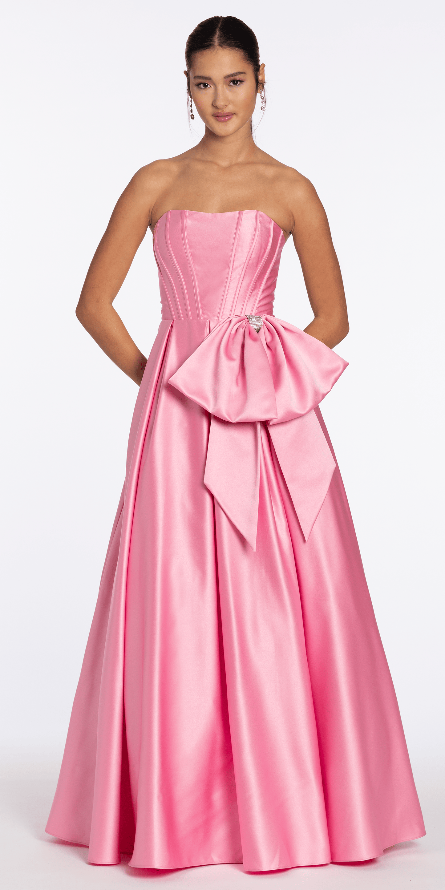 Strapless Satin Corset Ballgown with Side Bow - Camille La Vie