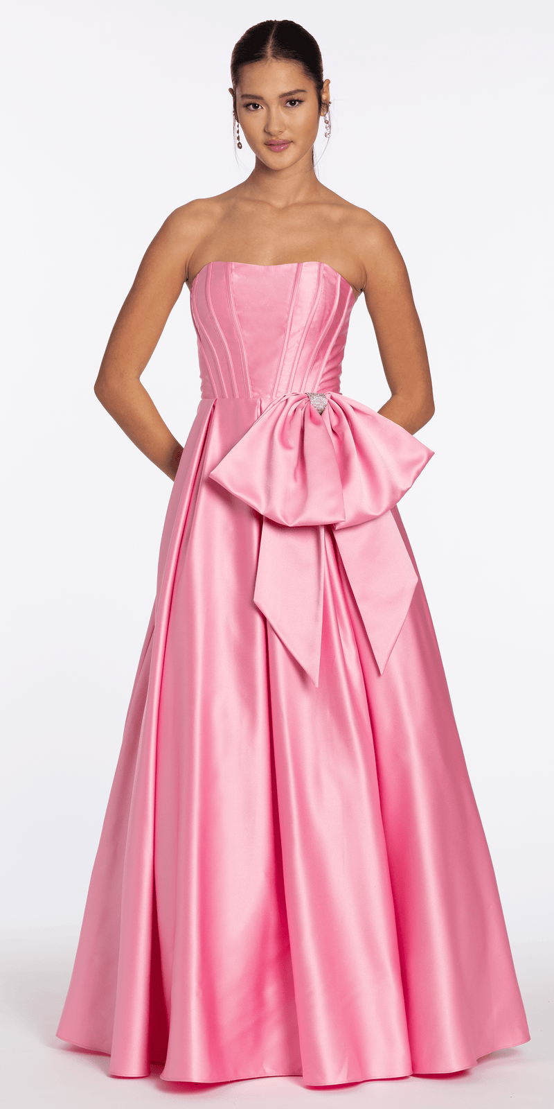 Strapless Satin Corset Ballgown with Side Bow - Camille La Vie