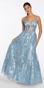 Sequin Glitter Illusion Sweetheart Corset Ballgown - Camille La Vie