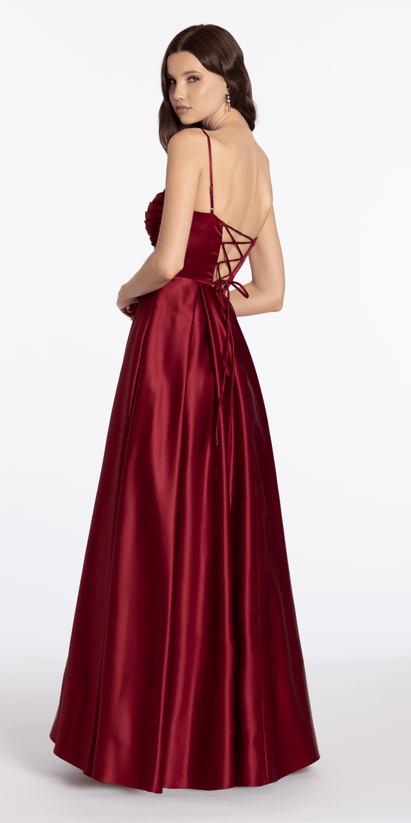 Satin Sweetheart Twist Corset Ballgown with Pockets - Camille La Vie
