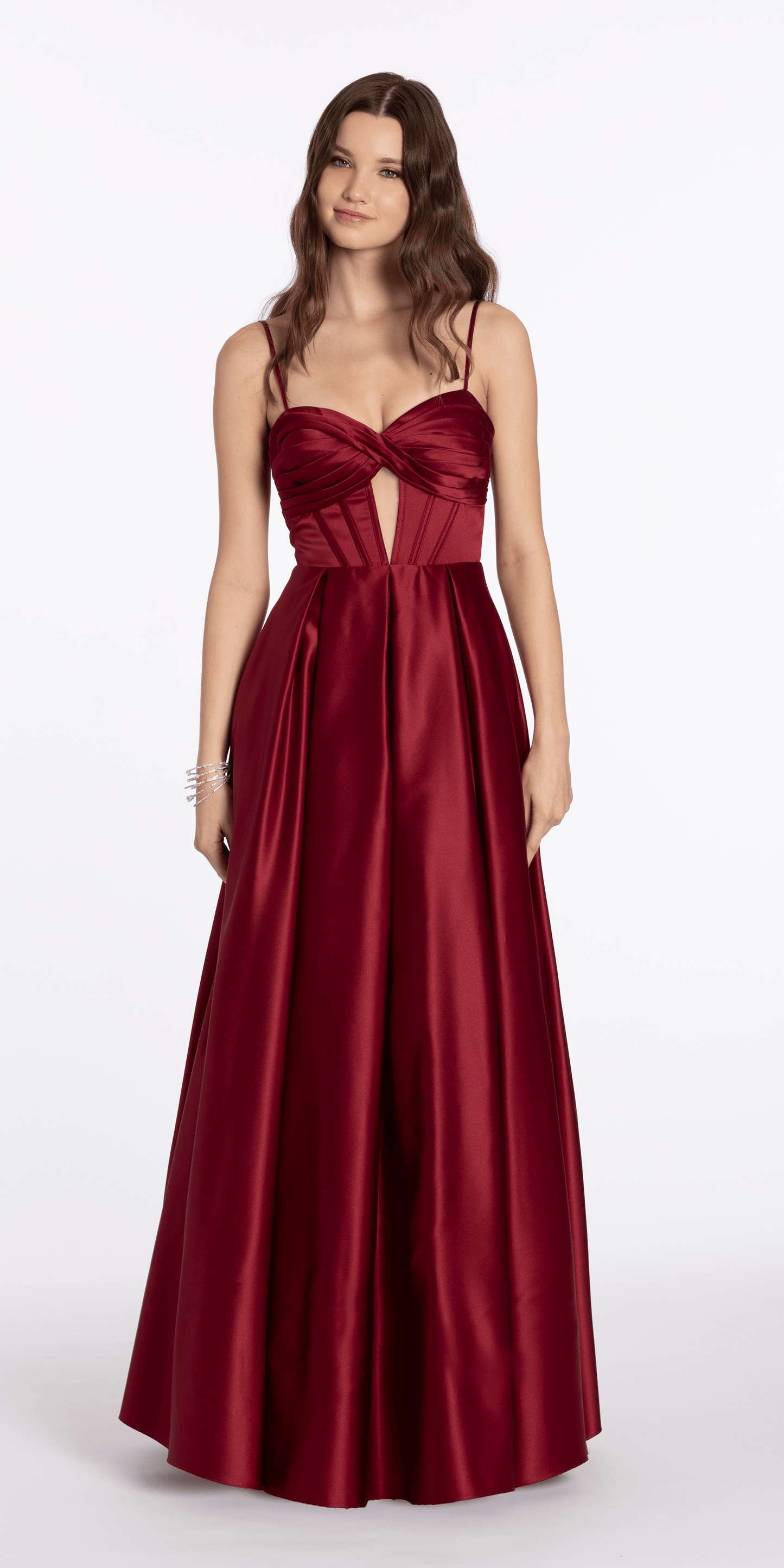 Satin Sweetheart Twist Corset Ballgown with Pockets - Camille La Vie