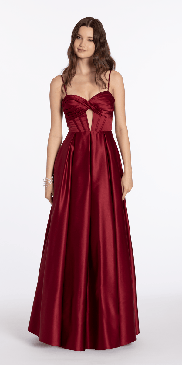 Satin Sweetheart Twist Corset Ballgown with Pockets - Camille La Vie