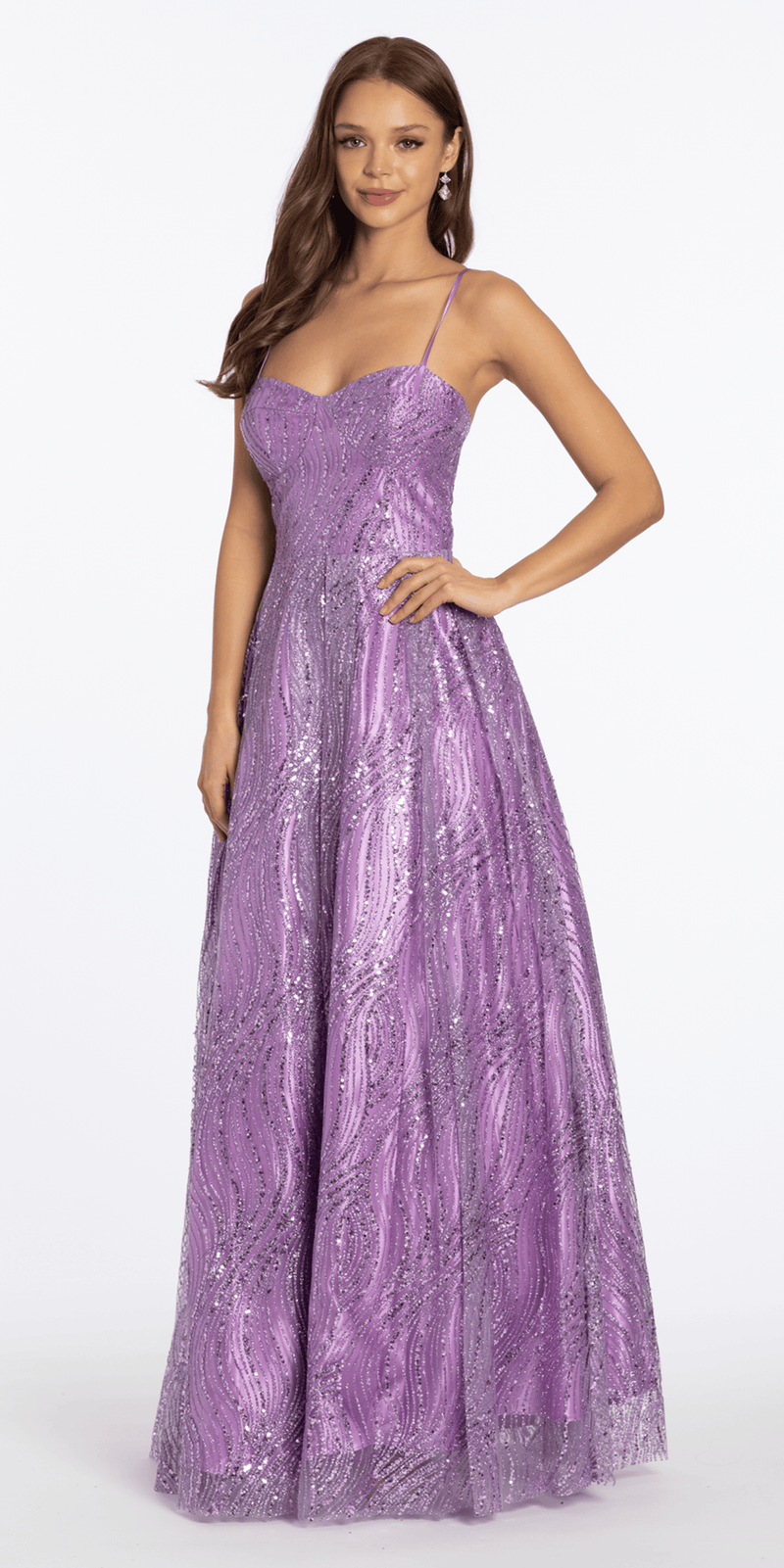Swirl Glitter Mesh Sweetheart Ballgown with Pockets - Camille La Vie