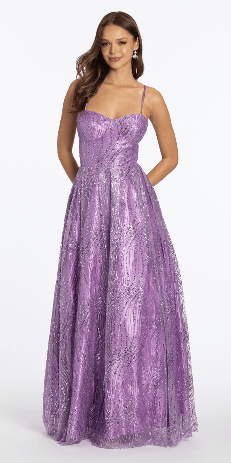 Swirl Glitter Mesh Sweetheart Ballgown with Pockets - Camille La Vie