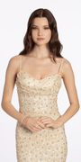 Mesh Beaded Cowl Neck Column Dress - Camille La Vie