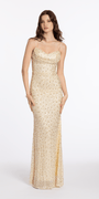 Mesh Beaded Cowl Neck Column Dress - Camille La Vie