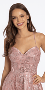 Glitter Butterfly Mesh Cowl Neck Corset Lace Up Back Ballgown - Camille La Vie