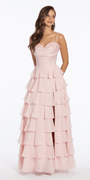 Satin Embroidered Cowl Corset A Line Dress with Chiffon Tiers - Camille La Vie
