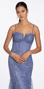 Glitter Mesh Notch Sweetheart Corset Trumpet Dress - Camille La Vie