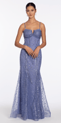 Glitter Mesh Notch Sweetheart Corset Trumpet Dress - Camille La Vie