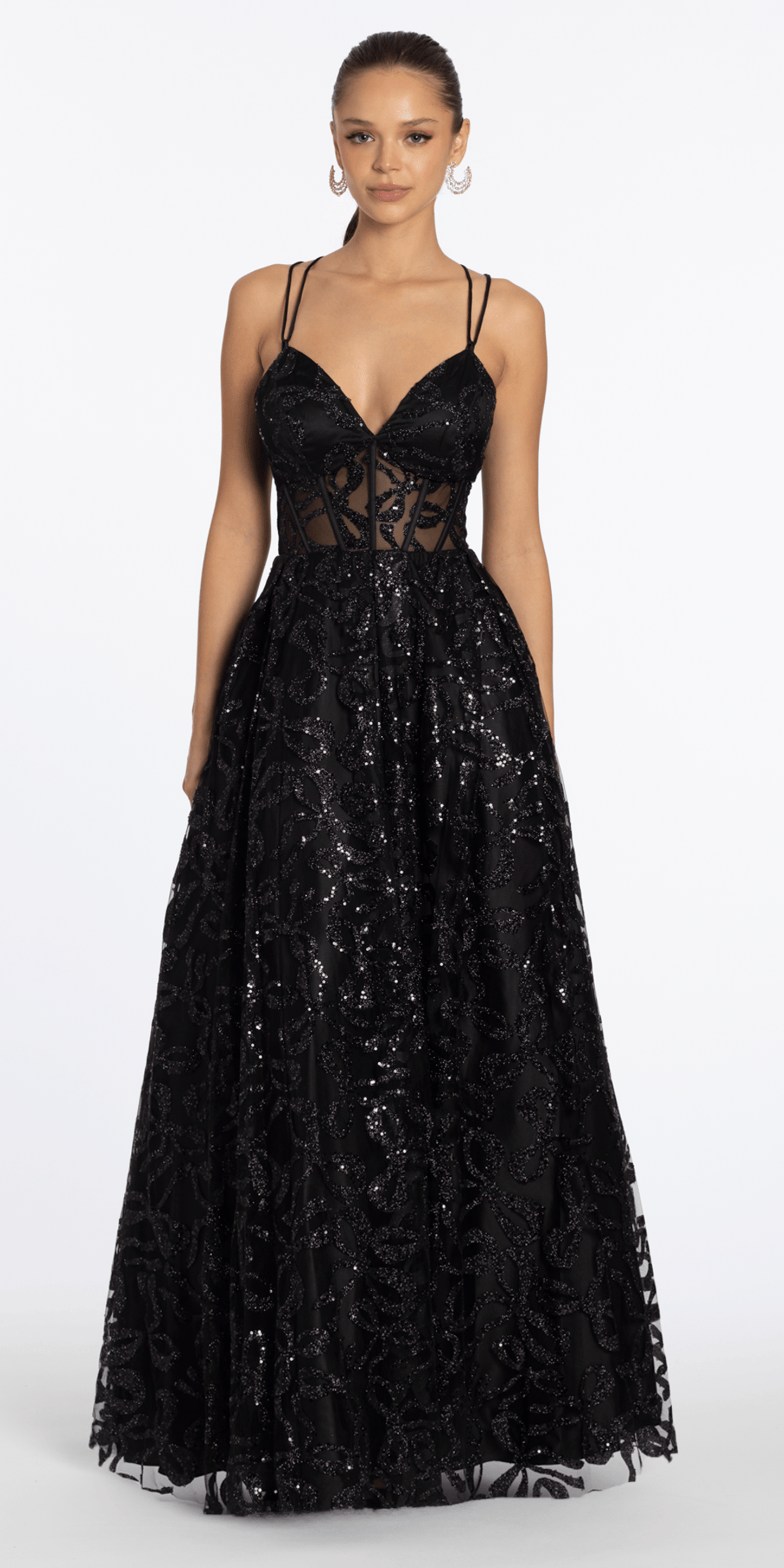 Glitter Illusion Sweetheart Corset Ballgown with Pockets - Camille La Vie