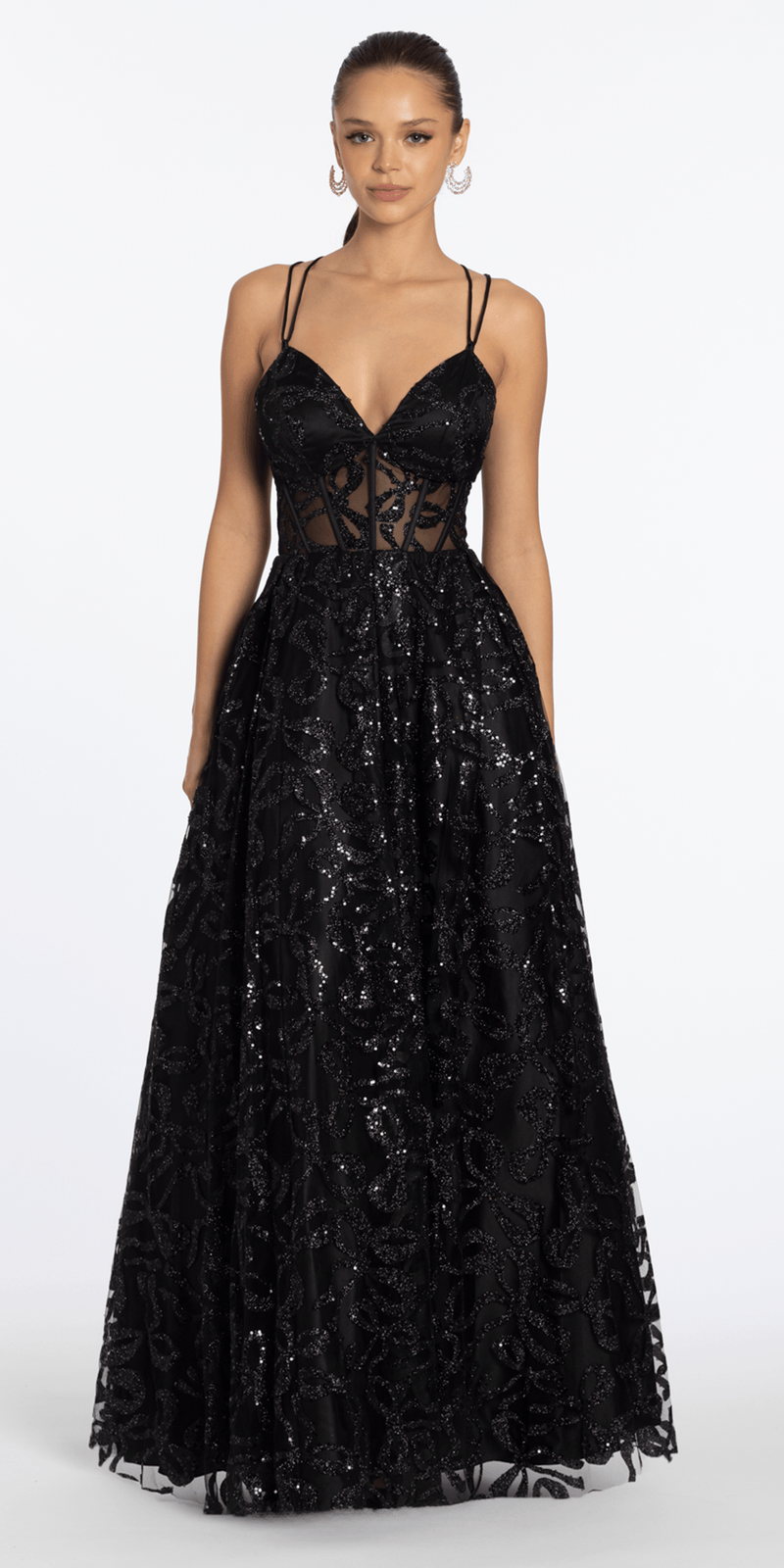 Glitter Illusion Sweetheart Corset Ballgown with Pockets - Camille La Vie